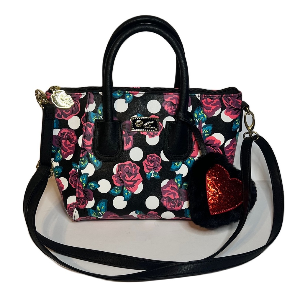 Betsey Johnson Black and Pink Floral Satchel